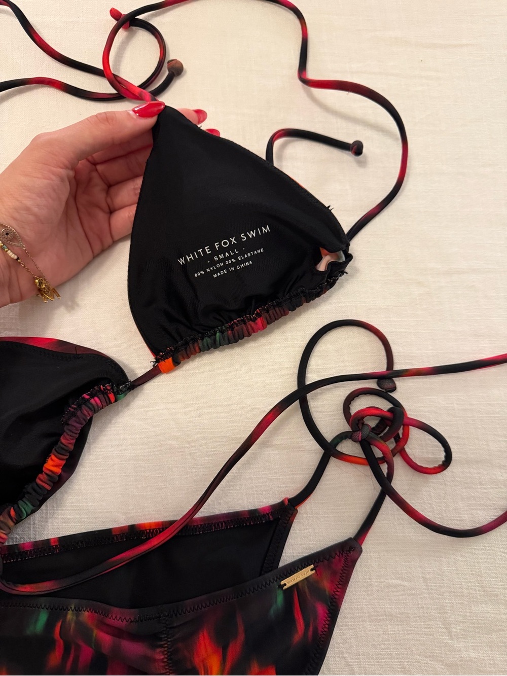 White Fox | Black Bikini with Red, Pink & Green Floral Accents - Picture 2 of 4